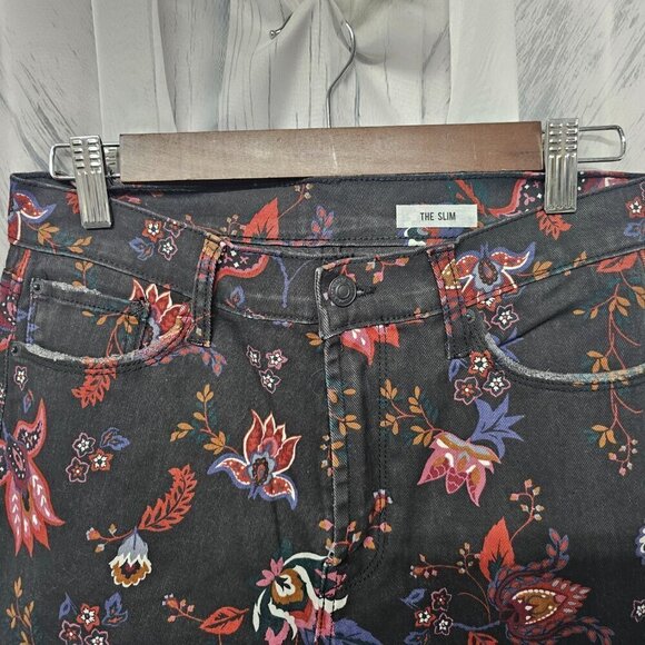 Kensie Black Floral Boho Distressed Grunge Hippie Slim Ankle Jeans 4/27 - Picture 2 of 12